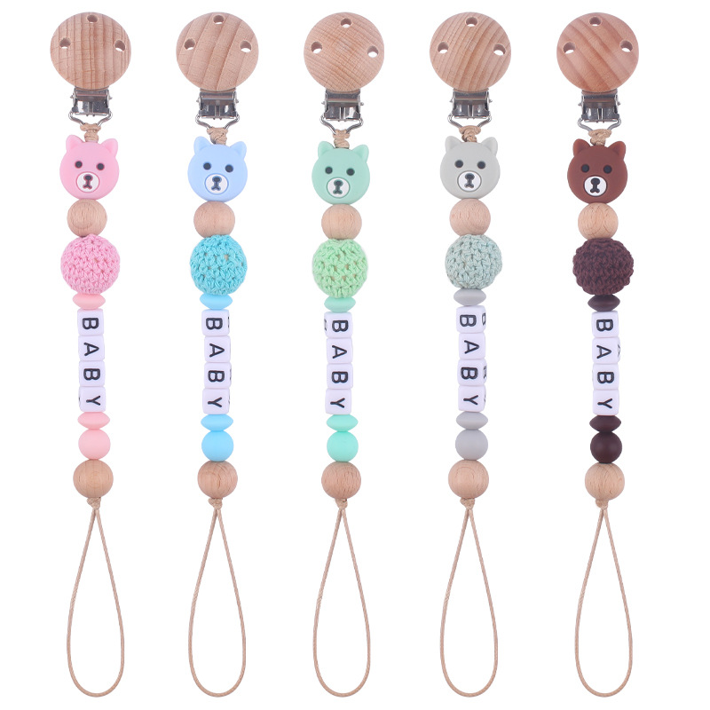 Baby Pacifier Clip - Baby-Silikon-Schnullerkette mit Bärenmotiv, BPA-frei, zum Kauen