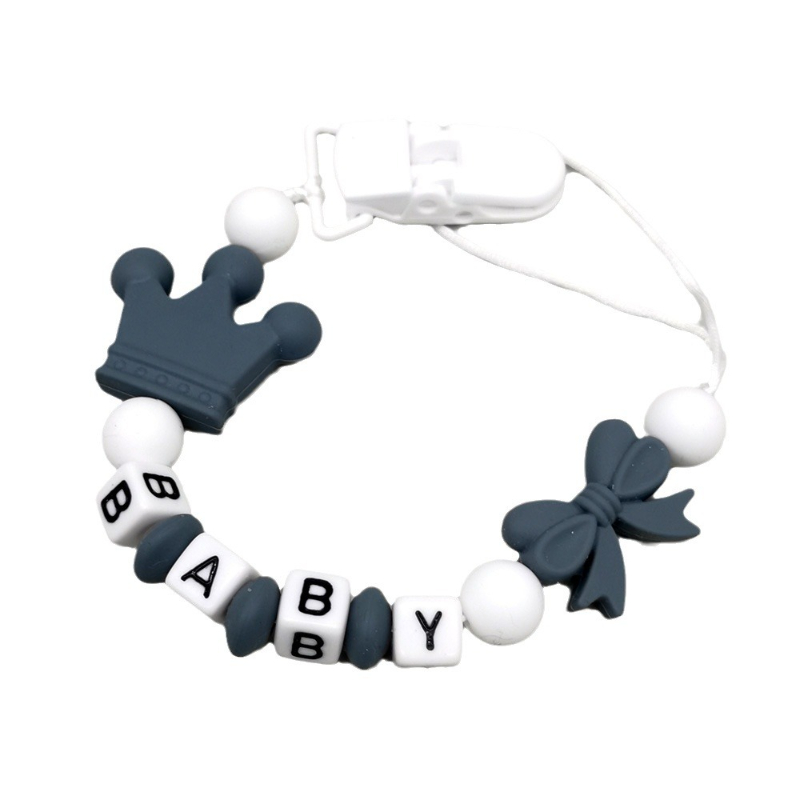 Baby Pacifier Clip - Silikon-Schnullerclip mit Krone und Schleife, personalisierbar