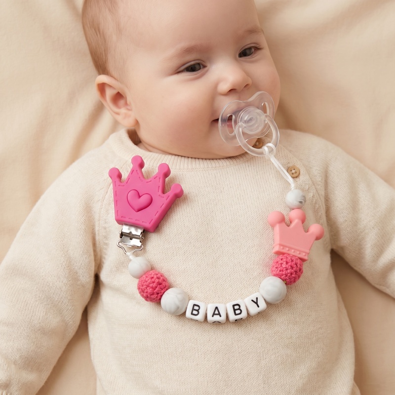 Baby Pacifier Clip - Personalisierter Baby-Schnullerclip mit individuellem Namen, Silikon-Beißringhalter,
